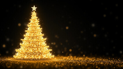 Luminous Golden Christmas Tree Festive Holiday Sparkle