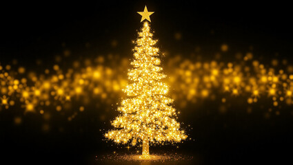 Golden Christmas Tree Sparkles Festive Holiday Lights Illustration
