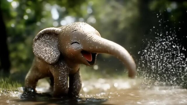 Happy Baby Elephant Playing Mud.