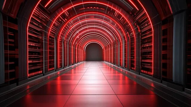 Red Neon Tunnel: Futuristic Corridor Design