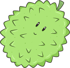 Cute cartoon durian with a smiling face, ideal for playful branding or food-related content.