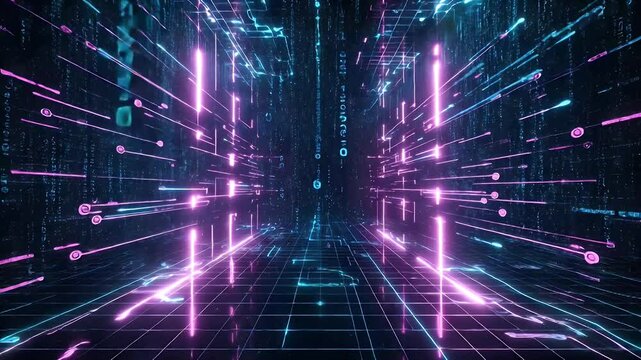 Futuristic digital network corridor