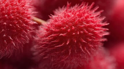 Closeup spiky red seed pods