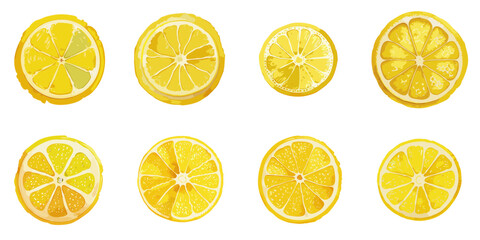 Multiple vector illustrations sliced lemon, watercolor style