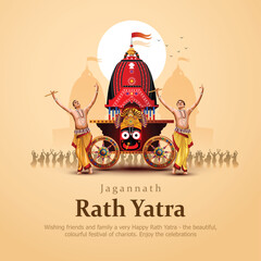 Plakat Indian festival Ratha Yatra of Lord god Jagannath, Balabhadra and Subhadra on Chariot with people. new abstract vector illustration design