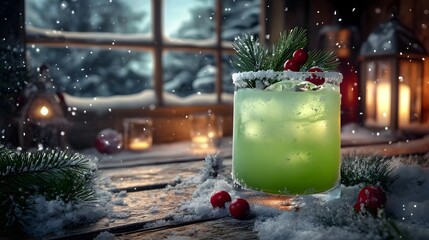 Festive Pine Cocktail with Cranberries and Winter Charm