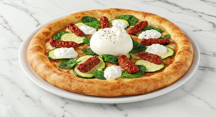 Burrata Pizza with Zucchini and Sun Dried Tomato