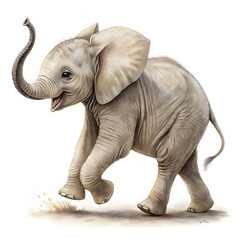 Fototapeta premium A baby elephant walking playfully with a clean body and joyful expression.