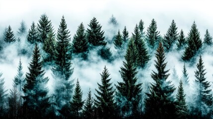Misty Mountain Forest Enchanting Evergreen Trees in the Clouds