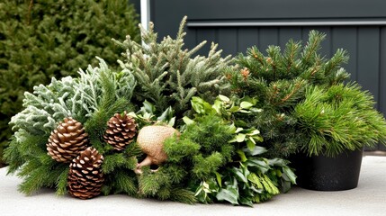 Fresh Evergreen Branches, Cones, and Greenery for Christmas Decorations