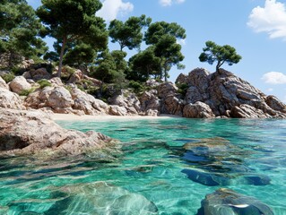 Secluded Cove Crystal Clear Waters and Rocky Shores