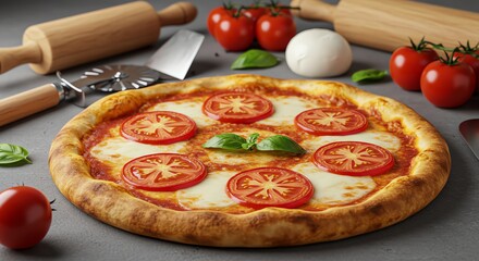 Tomato Pizza with Mozzarella and Basil
