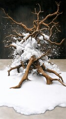Winter Tree A Surrealist Oil Painting of a Snow-Covered Branch