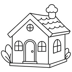 House Outline or line art drawing for children activity with black and white image