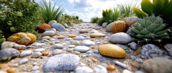 Serene Garden Path Stones, Succulents, and Sunlight