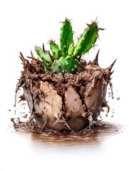 Resilience Cactus Growing from Broken Pot, Symbol of Strength and Perseverance