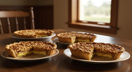 Custard Crumb Pie Dessert on Wooden Table