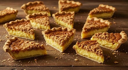 Custard Pie Slices on Wooden Surface