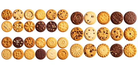  Assorted Chocolate and Butter Biscuits Isolated on Transparent Background PNG