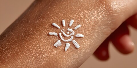 Sonnenschutzsymbol aus Creme auf gebräunter Haut im Sonnenlicht
