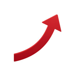 Red curved up arrow icon isolated on transparent background