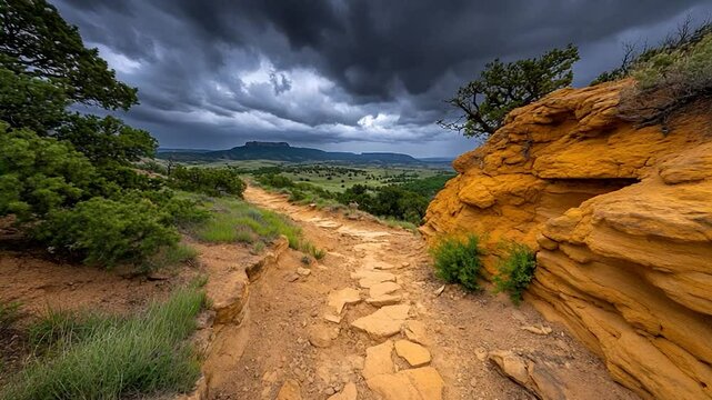 Stormy Mountain Trail: A Dramatic Landscape