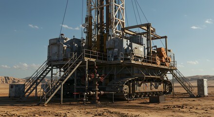 Oil Drilling Rig in Desert Landscape Industrial Machinery and Energy Extraction