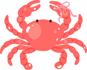Illustration of a Red Crab with Pink String