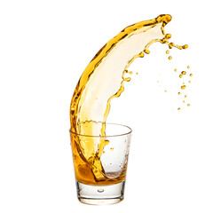 Whiskey Splash: Dynamic Photography of Amber Liquid in a Glass on transparent background