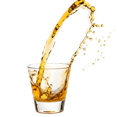 Whiskey Splash: Dynamic Shot of Amber Liquor on transparent background