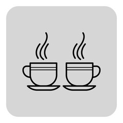 Two steaming cups on saucers, showcasing simple and clean line art style. Ideal for food-related themes or beverage illustrations