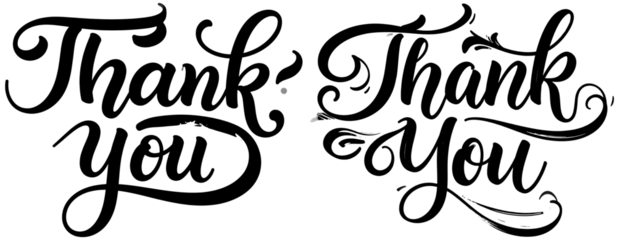  Elegant “Thank You” Handwritten Calligraphy with Flourishes, isolated on transparent background PNG