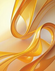 abstract golden yellow ribbons in dynamic motion – glossy monochromatic digital art, commercial business background