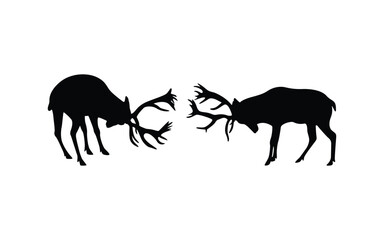 Silhouette of a deer fighting, Deer logo, Black deer, Isolated on background, Vector illustration