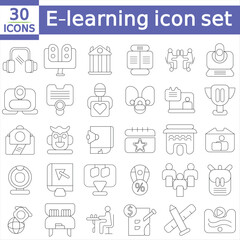 E-learning icon set with editable stroke. Online education thin line icon collection. Vector illustration