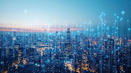 Fototapeta premium Futuristic Cityscape with Digital Network Connections