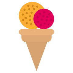 Ice Cream Cone Flat Design Icon, Black And White Flat Design Icon Symbol