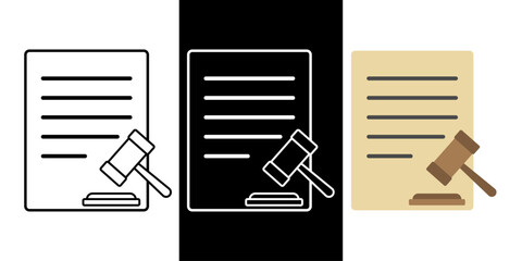 Legal hearing notice icon in outline, dark mode, and color styles, vector illustration of an official document notifying individuals of a scheduled court hearing or legal proceeding.