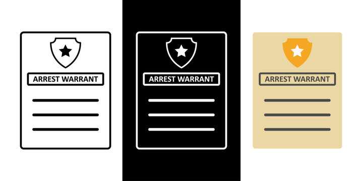 Arrest warrant form icon in outline, dark mode, and color styles, vector illustration of official legal document issued by authorities to authorize the detention of an individual.