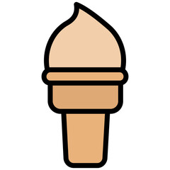Ice Cream Cone Outline Flat Design Icon, Black And White Outline Flat Design Icon Symbol