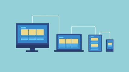 Web design development, responsive web design, responsive screen concept 2d animation with alpha matte - Powered by Adobe