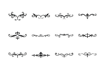 Obraz premium Elegant Black Flourish Dividers on a White Background