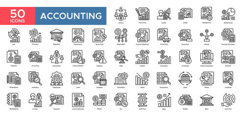 Accounting collection set.  Value, Management , Performance, Benefit, Accountant, Investment, Market Share, Statistics, icon. Simple flat vector illustration