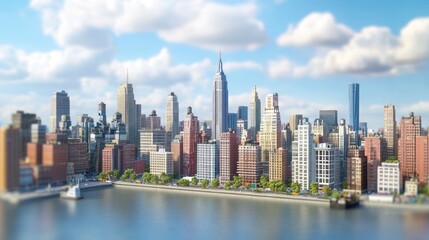 Naklejka premium Cityscape with Skyscrapers and River in a Sunny Day