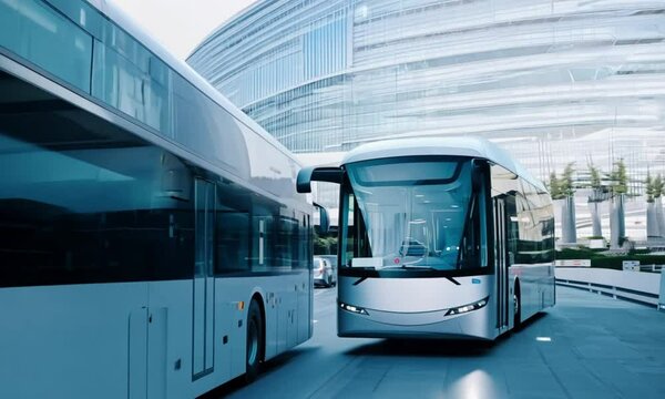 Futuristic Electric Buses at Modern Transport Hub

