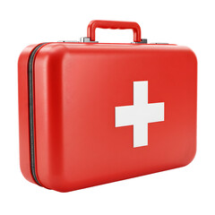 Obraz premium Red First Aid Kit: Emergency Medical Supplies Case isolated on transparent background