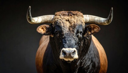 Bull portrait with dark brown and black.