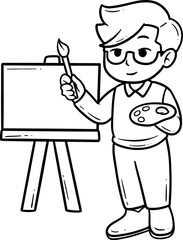 Art Instructor with Easel and Palette Outline
