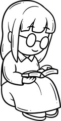 Girl Studying with Reading Book Outline