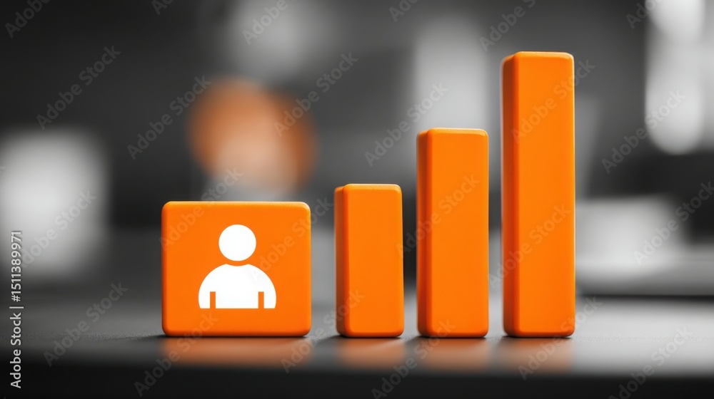 Poster individual positioned on a bar chart representing performance metrics and user achievement in a busi